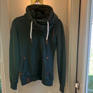 NAKETANO Juberagend Asymmetrical Zip Plush Fleece Funnel Cowl Neck Jacket, Small